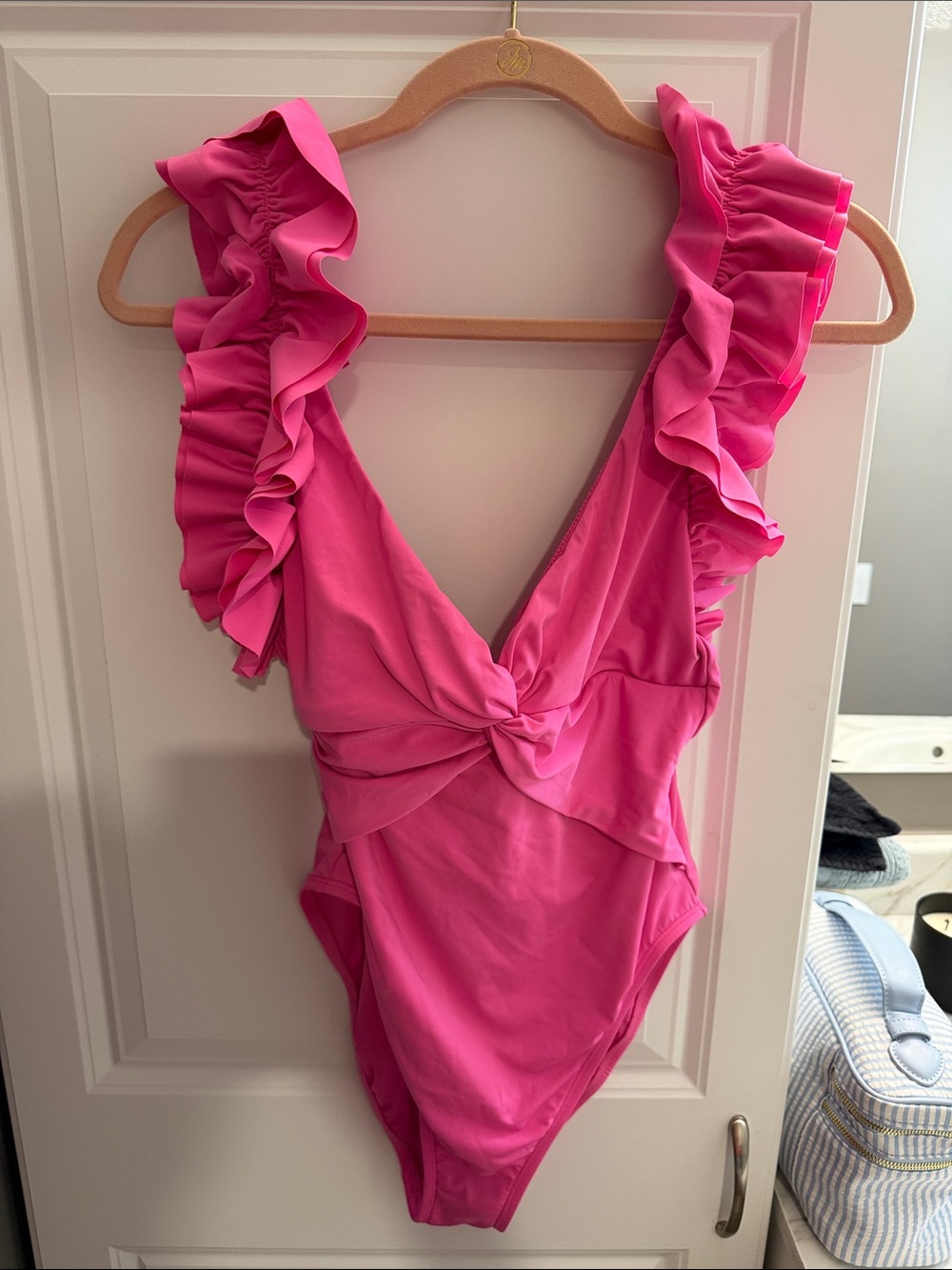 Lilly Pulitzer Hot Pink Ruffle-Shoulder Twist One-Piece Swimsuit